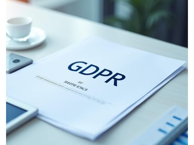 Documento legal con encabezado GDPR, sobre un fondo suave y profesional, simbolizando el cumplimiento normativo.
