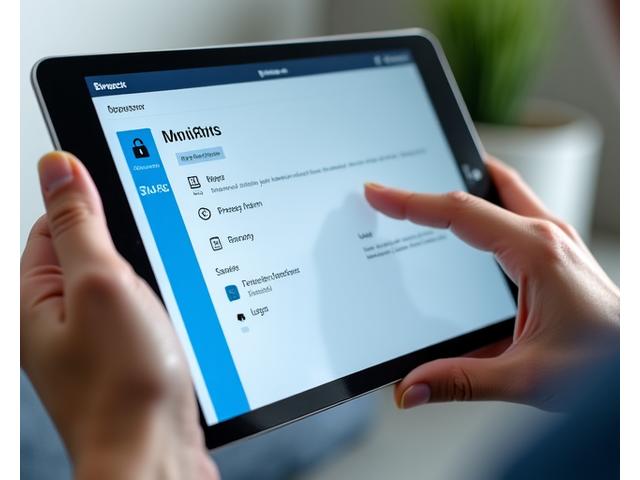 Manos interactuando con una interfaz digital que muestra opciones de privacidad y derechos de usuario, en un estilo moderno y limpio.