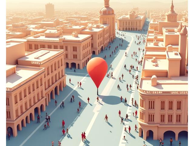 Mapa estático de la zona de Gran Vía en Madrid, con un pin marcando la ubicación de la oficina de Áurea Media, mostrando edificios históricos y espacios verdes cercanos.