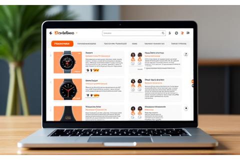 Un grupo de personas discutiendo reseñas de productos wellness en un entorno virtual, con gráficos de valoración y texto de feedback.