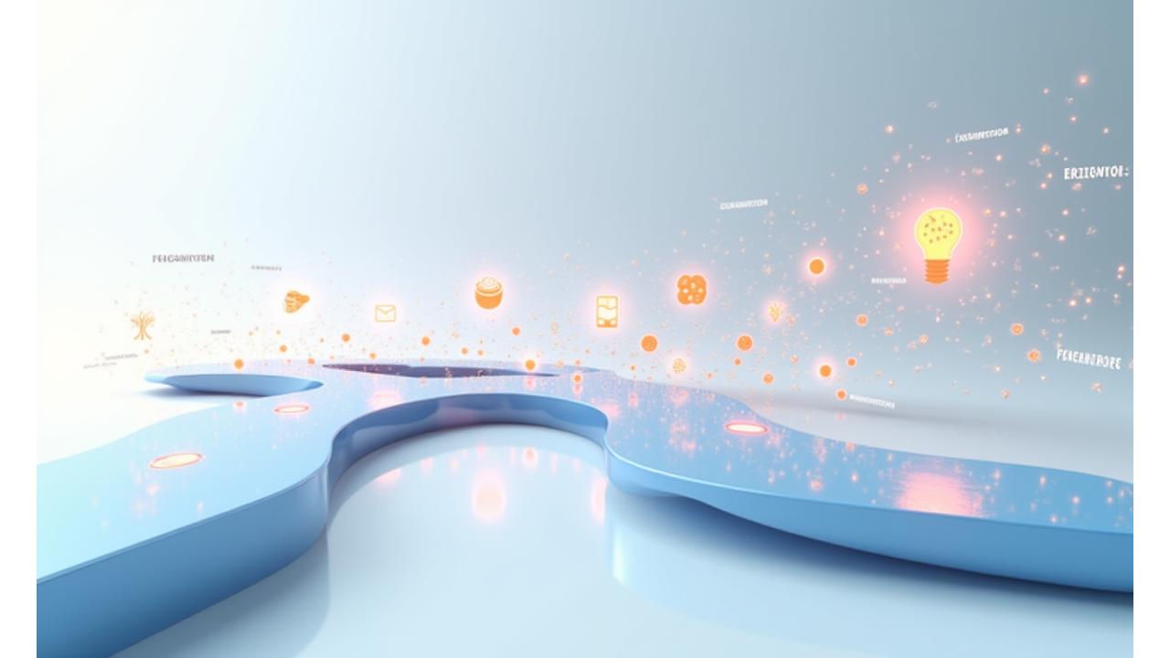 Ilustración moderna de una línea de tiempo que muestra las tendencias nutricionales emergentes para 2025, incluyendo fermentación de precisión y crononutrición.