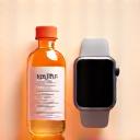 Icono de un reloj inteligente y una botella de suplementos, representando productos recomendados para el bienestar con un estilo minimalista.