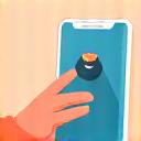 Icono de un smartphone con un mensaje de apoyo y una mano.