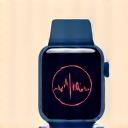 Icono de un smartwatch monitoreando con un corazón y ondas de datos.