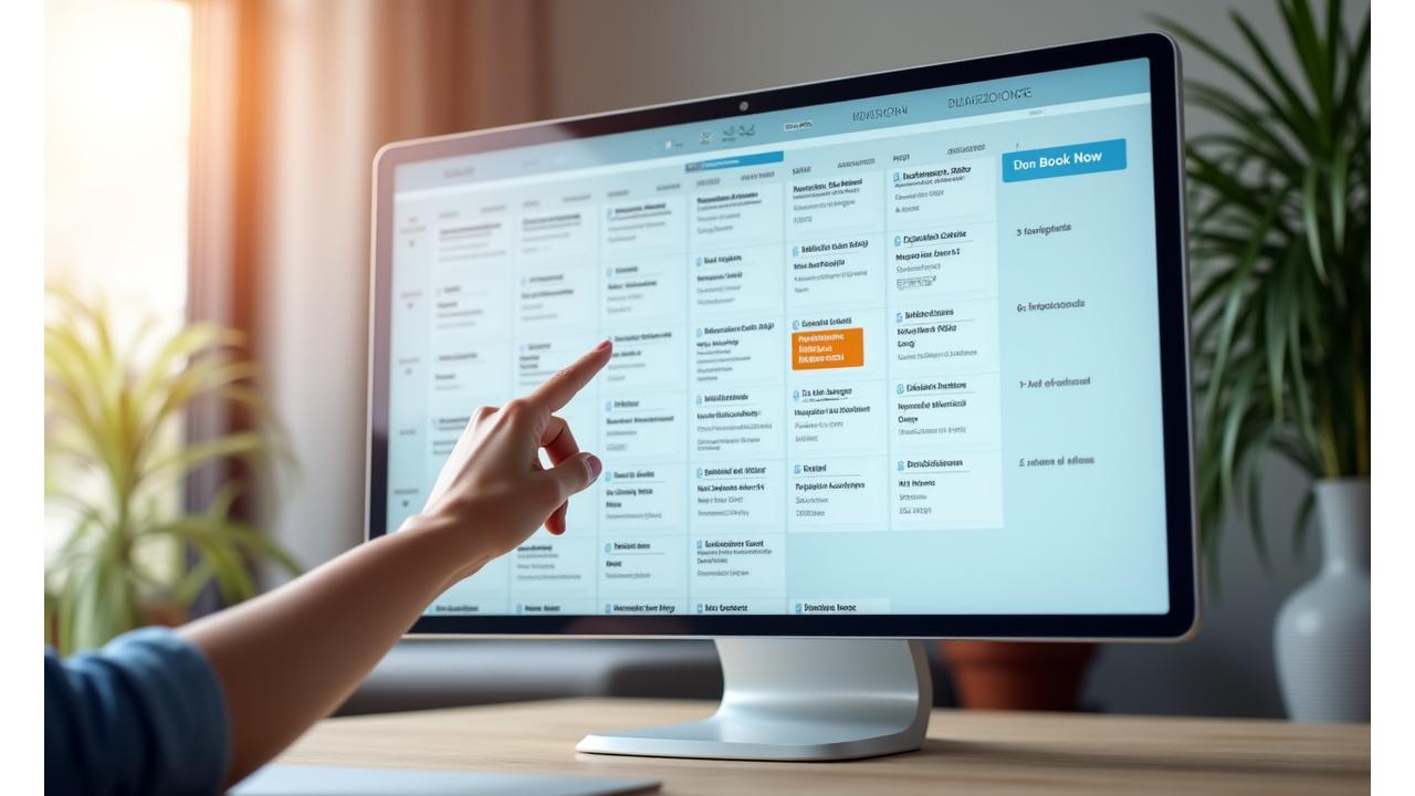 Calendario interactivo mostrando próximos talleres de salud digital de Áurea Media, con fechas destacadas y títulos de talleres como 'Gestión del Estrés' y 'Nutrición Personalizada'.